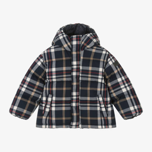 Il Gufo-Boys Navy Check Hooded Jacket | Childrensalon Outlet