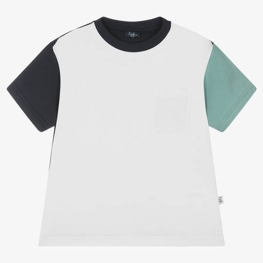 Il Gufo-Boys White Cotton Colourblock T-Shirt | Childrensalon Outlet