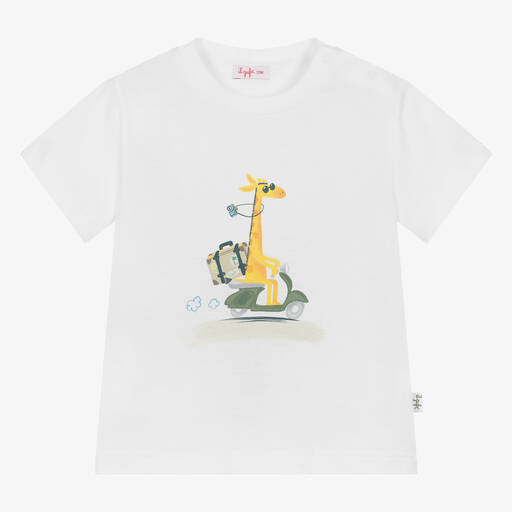 Il Gufo-Boys White Cotton Giraffe T-Shirt | Childrensalon Outlet