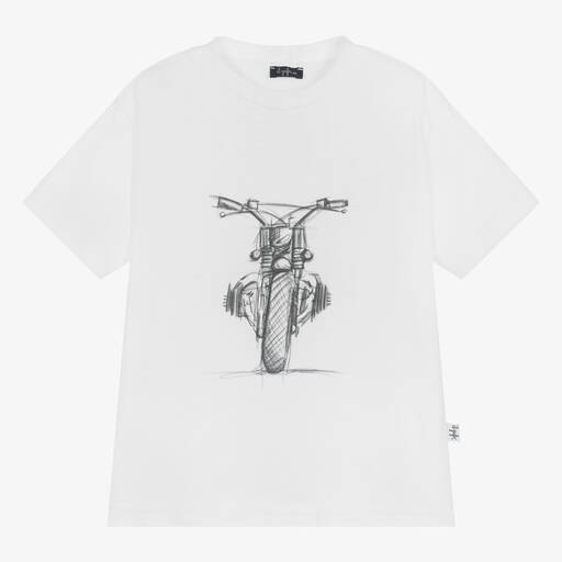 Il Gufo-Boys White Cotton Motorbike T-Shirt | Childrensalon Outlet