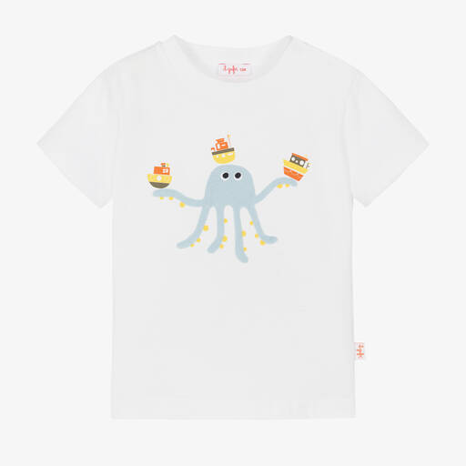 Il Gufo-Boys White Cotton Octopus T-Shirt | Childrensalon Outlet