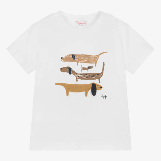 Il Gufo-Boys White Cotton Sausage Dog T-Shirt | Childrensalon Outlet