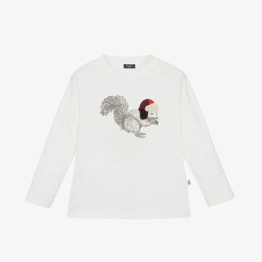 Il Gufo-Eichhörnchen-Baumwoll-T-Shirt Weiß | Childrensalon Outlet