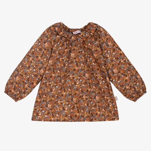 Il Gufo-Brown Floral Cotton Blouse | Childrensalon Outlet