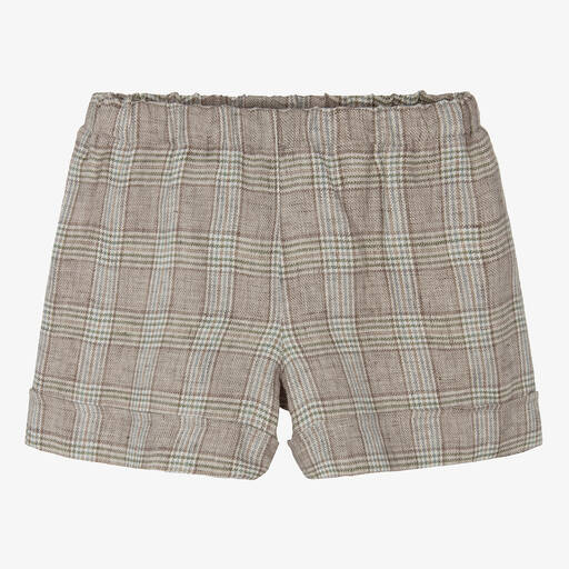 Il Gufo-Girls Beige Checked Linen Shorts | Childrensalon Outlet