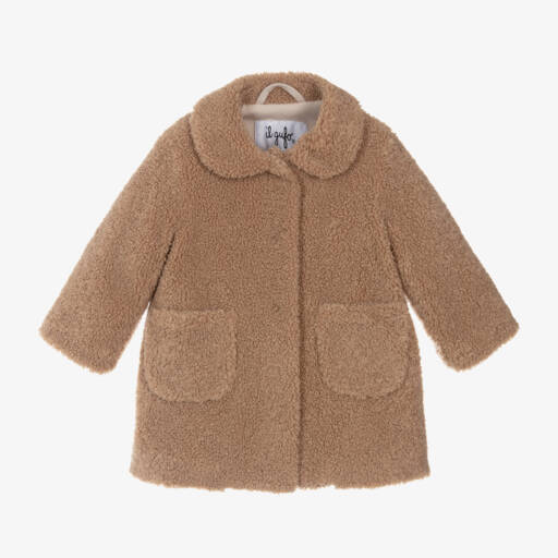 Il Gufo-Girls Beige Fleece Overcoat | Childrensalon Outlet