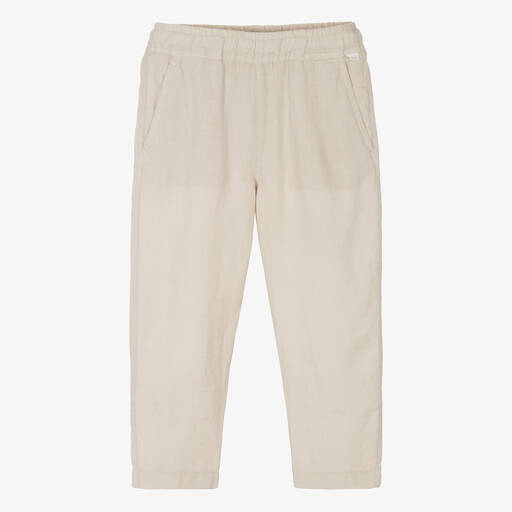 Il Gufo-Girls Beige Linen Tapered Trousers | Childrensalon Outlet