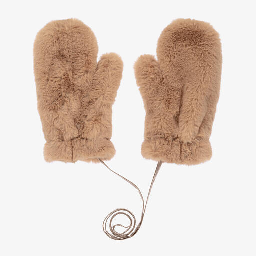 Il Gufo-Girls Beige Plush Faux Fur Mittens | Childrensalon Outlet