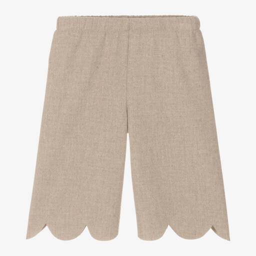 Il Gufo-Girls Beige Trousers with Scalloped Hem | Childrensalon Outlet