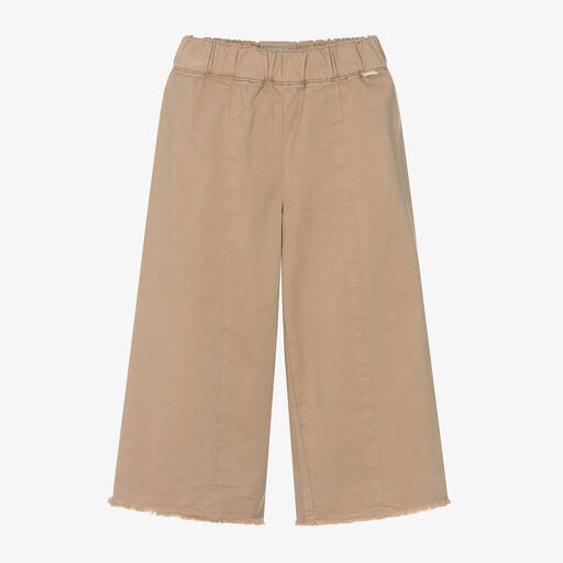 Il Gufo-Girls Beige Wide-Leg Cotton Trousers | Childrensalon Outlet