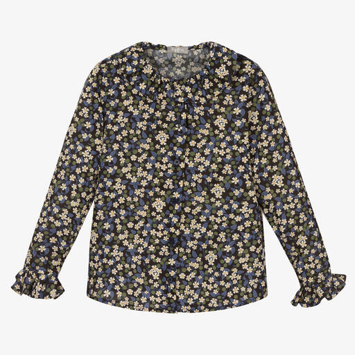 Il Gufo-Girls Black Floral Blouse | Childrensalon Outlet