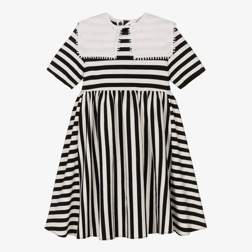 Il Gufo-Girls Black Stripe Sailor Collar Dress | Childrensalon Outlet