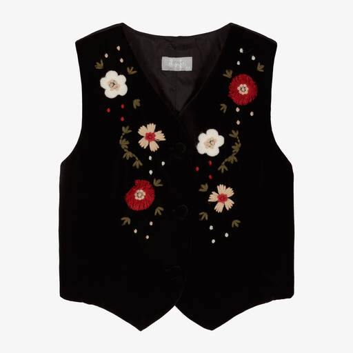 Il Gufo-Girls Black Velvet Flower Waistcoat | Childrensalon Outlet