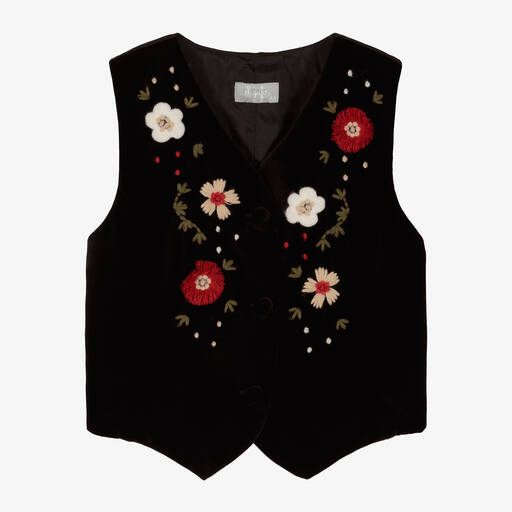 Il Gufo-Schwarzes Samtweste mit Blumen | Childrensalon Outlet