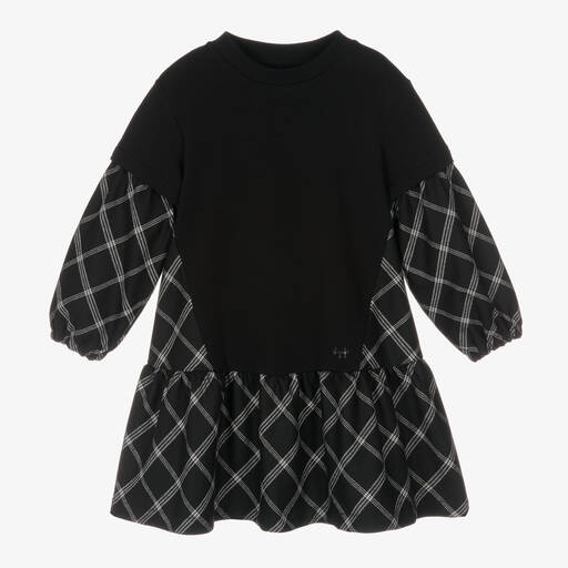 Il Gufo-Черно-белое хлопковое платье в клетку | Childrensalon Outlet