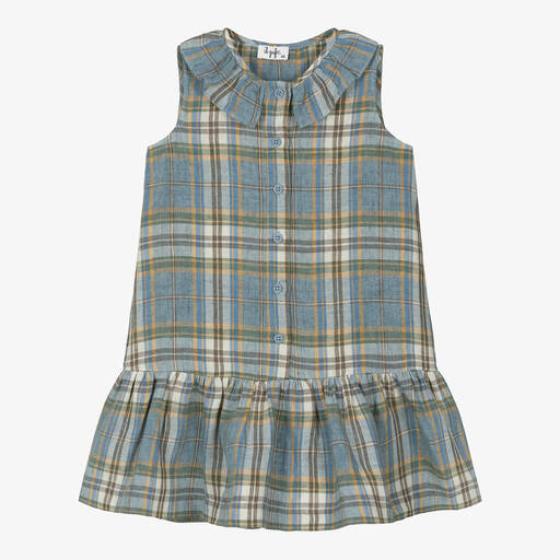 Il Gufo-Girls Blue Check Linen Dress | Childrensalon Outlet