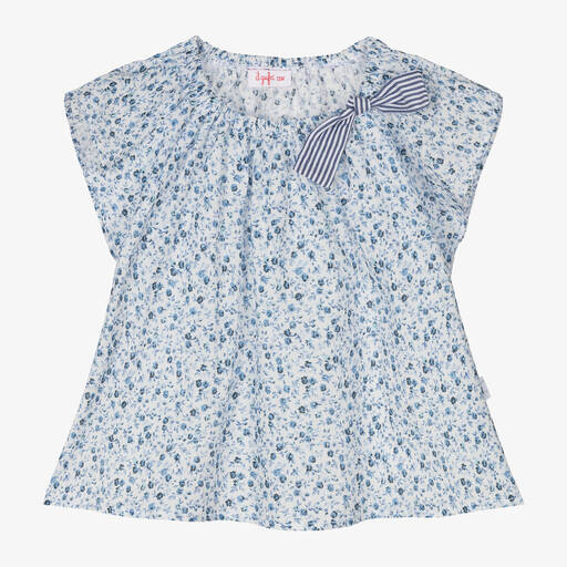 Il Gufo-Girls Blue Floral Cotton Blouse | Childrensalon Outlet