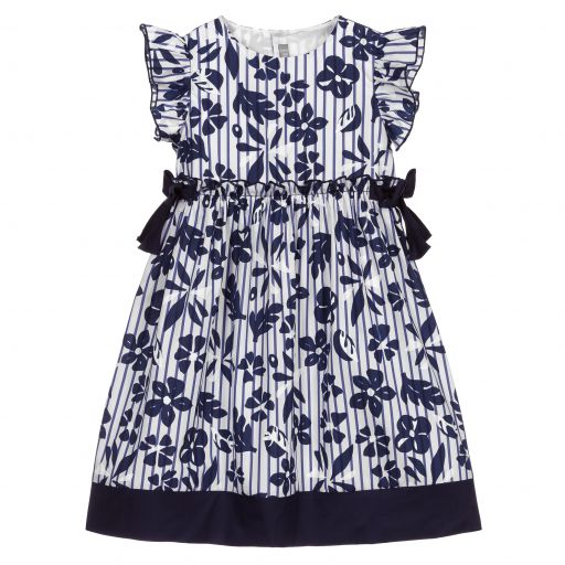 Il Gufo-Girls Blue Floral Cotton Dress | Childrensalon Outlet