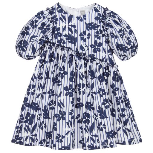 Il Gufo-Girls Blue Floral Cotton Dress | Childrensalon Outlet
