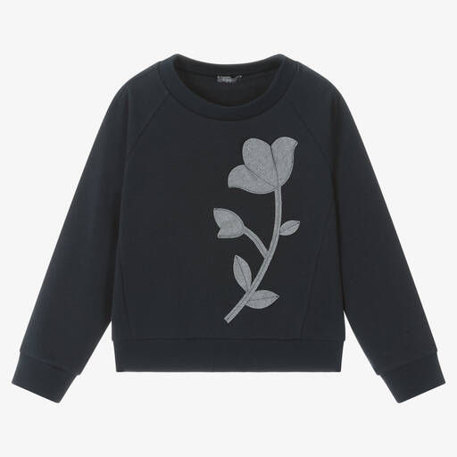 Il Gufo-Girls Blue Floral Cotton Sweatshirt | Childrensalon Outlet