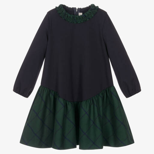 Il Gufo-Girls Blue & Green Check Dress | Childrensalon Outlet