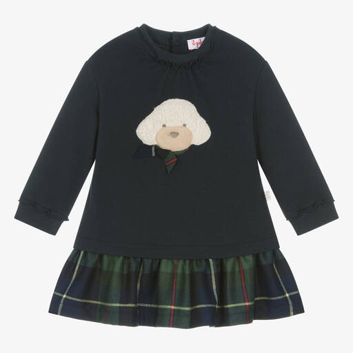 Il Gufo-Girls Blue & Green Cotton Dog Dress | Childrensalon Outlet