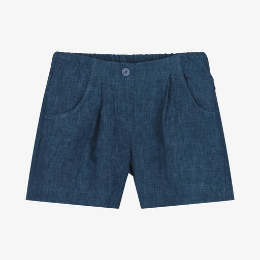 Il Gufo-Girls Blue Linen Shorts  | Childrensalon Outlet