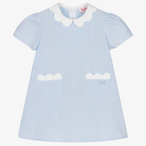 Il Gufo-Blau gestreiftes Seersucker-Kleid | Childrensalon Outlet