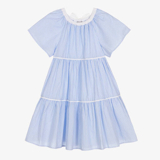 Il Gufo-Girls Blue Striped Cotton Dress | Childrensalon Outlet