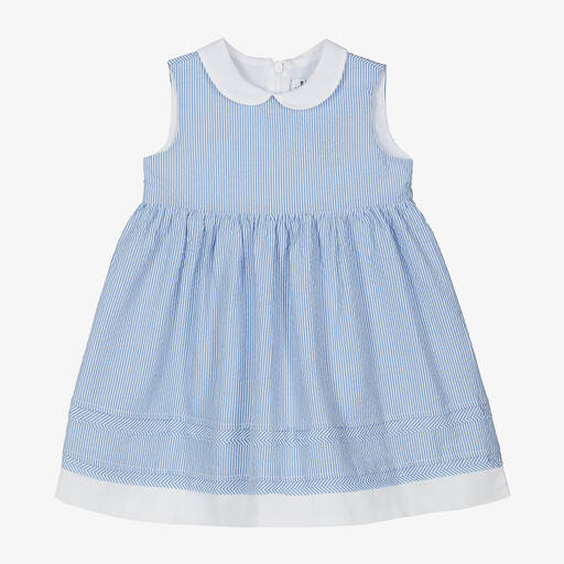 Il Gufo-Girls Blue Striped Cotton Dress | Childrensalon Outlet