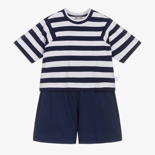 Il Gufo-Blau gestreiftes Top & Shorts Set | Childrensalon Outlet