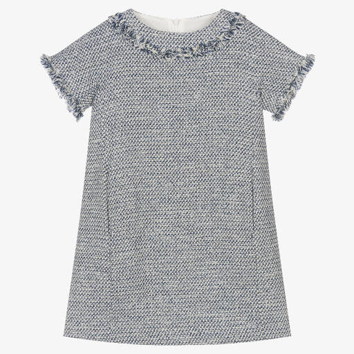 Il Gufo-Girls Blue & White Cotton Dress | Childrensalon Outlet