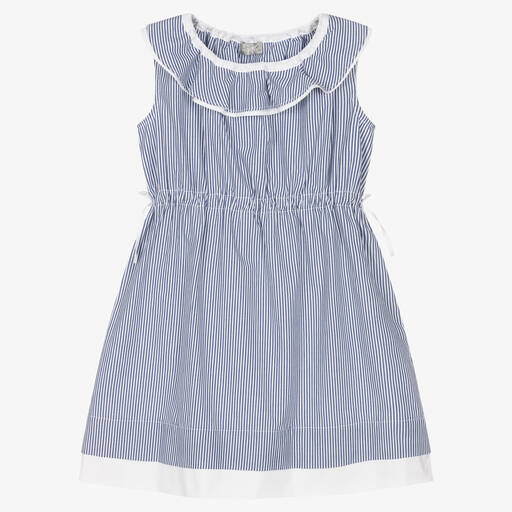 Il Gufo-Girls Blue & White Striped Dress | Childrensalon Outlet