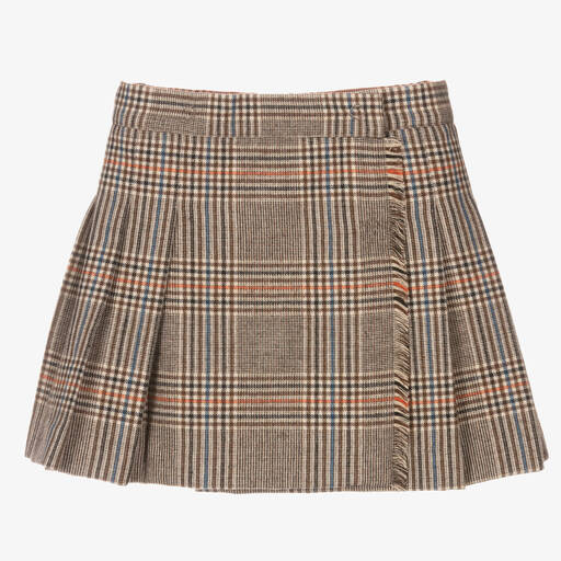 Il Gufo-Girls Brown Checked Skirt | Childrensalon Outlet