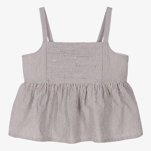 Il Gufo-Girls Brown Striped Cotton Blouse | Childrensalon Outlet