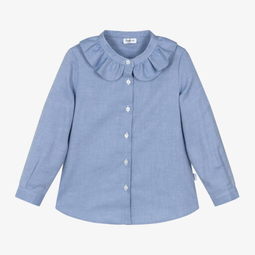 Il Gufo-بلوزة بكشكش قطن لون أزرق | Childrensalon Outlet