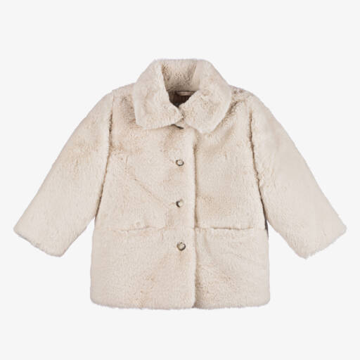 Il Gufo-Girls Cream Plush Fur Jacket | Childrensalon Outlet