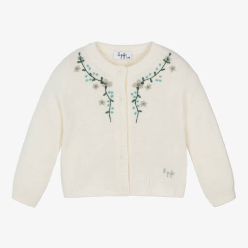 Il Gufo-Girls Cream Wool Embroidered Cardigan | Childrensalon Outlet