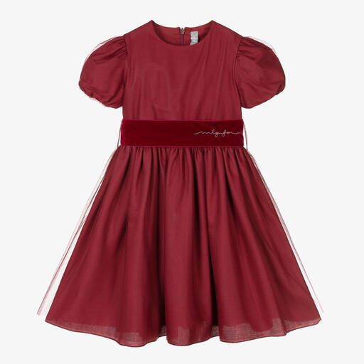 Il Gufo-Girls Deep Red Tulle Dress | Childrensalon Outlet