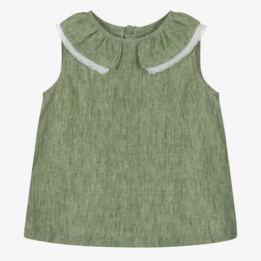 Il Gufo-Girls Green Linen Blouse | Childrensalon Outlet