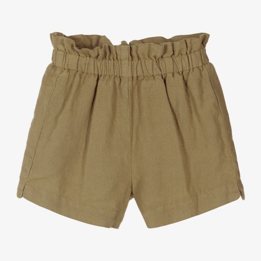 Il Gufo-Girls Green Linen Shorts | Childrensalon Outlet