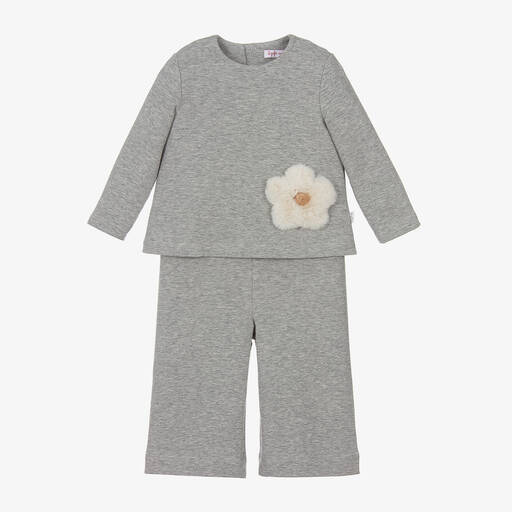 Il Gufo-Girls Grey Cotton Jersey Trouser Set | Childrensalon Outlet