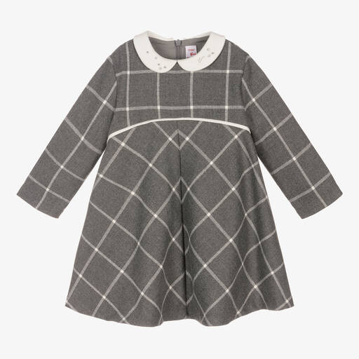 Il Gufo-Girls Grey & Ivory Check Dress | Childrensalon Outlet