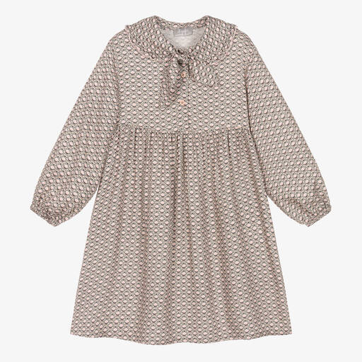 Il Gufo-Серо-розовое платье из твилла в цветочек | Childrensalon Outlet