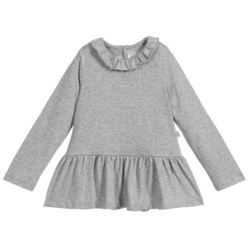 Il Gufo-Girls Grey Ruffle Cotton Top | Childrensalon Outlet