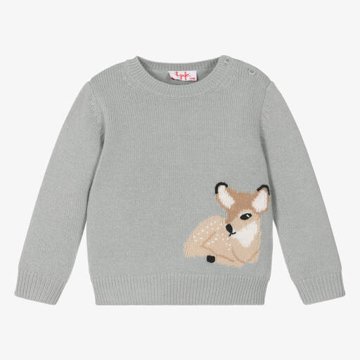 Il Gufo-Girls Grey Wool Knit Sweater | Childrensalon Outlet