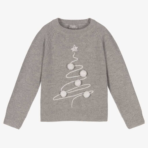Il Gufo-Girls Grey Wool Sweater | Childrensalon Outlet