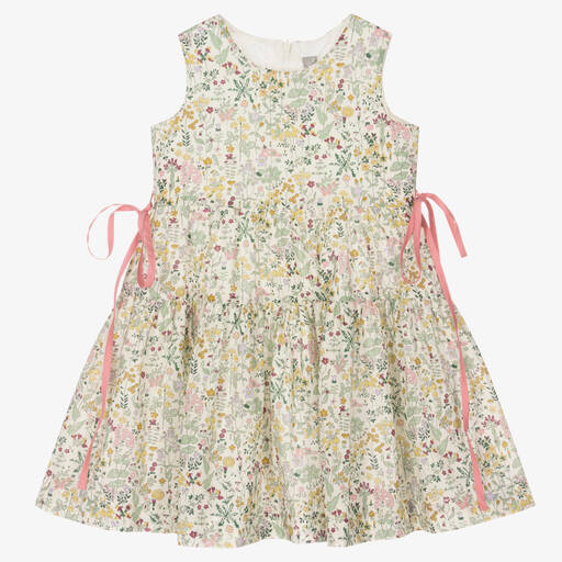 Il Gufo-فستان بطبقات قطن بوبلين لون عاجي بطبعة ورود | Childrensalon Outlet
