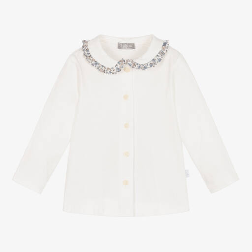 Il Gufo-Girls Ivory Cotton Jersey Blouse | Childrensalon Outlet