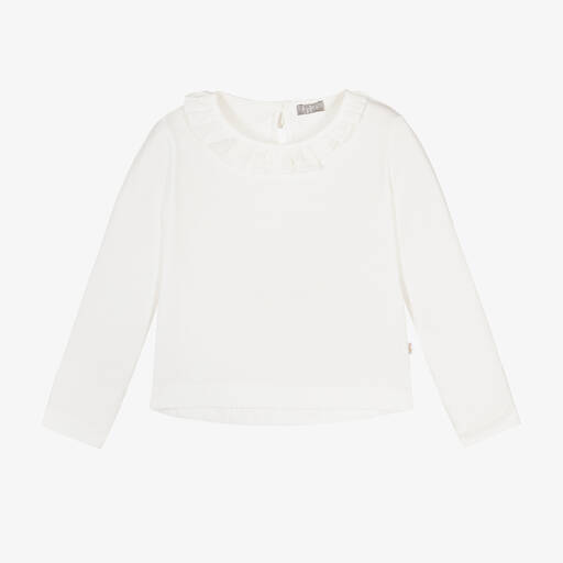 Il Gufo-Girls Ivory Cotton Ruffle Collar Top | Childrensalon Outlet